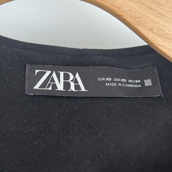 ZARA Combination Faux Suede Embroidered Fringe Hem Jacket Black - Picture 3 of 4